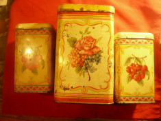 Set 3 cutii tabla AMT Timisoara anii &amp;#039;50-desene florale dim.=13x22 si 2- 10x17cm foto