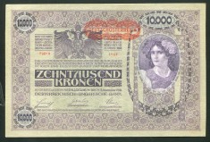 q338 AUSTRIA UNGARIA 10000 KRONEN COROANE 1918 SUPRATIPAR D&Ouml; 1919 NECIRCULATA UNC