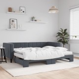 vidaXL Pat de zi cu extensie și saltele, gri &icirc;nchis 90x200 cm catifea