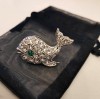 Brosa Delfin Aur Alb 18k, Sculet Organza, Martisor. Bijuterie Inox Placata Aur. Cadou Special Femei