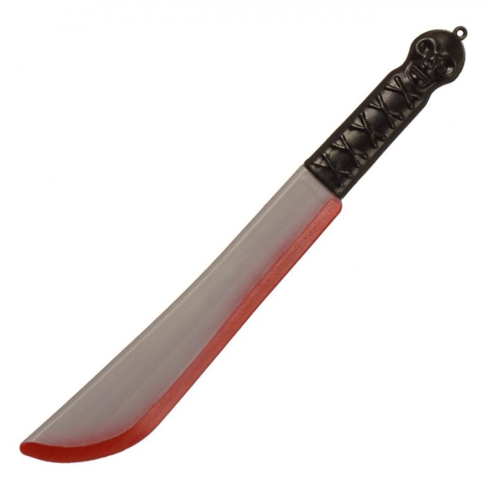 Cuțit Plastic, Model Craniu și Oase Incrucișate, S&acirc;nge pe Lamă, 41 cm