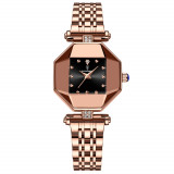 Ceas dama Poedagar CS1504, otel inoxidabil, rose gold, cadran negru