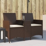 VidaXL Canapea de grădină cu 2 locuri cu masă/perne, maro, poliratan 4003885