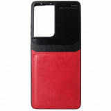Husa tip capac spate plastic+piele+TPU rosu+negru pentru Samsung Galaxy S21 Ultra 5G (G998)