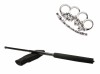 Set Autoaparare: Baston Telescopic 50cm Negru + Pumnal/Box Craniu Argintiu, Otel, Husa Curea