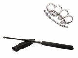 Cumpara ieftin Set Autoaparare: Baston Telescopic 50cm Negru + Pumnal/Box Craniu Argintiu, Otel, Husa Curea