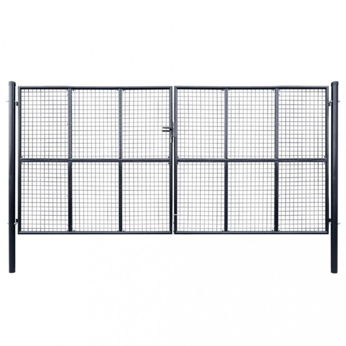 vidaXL Poartă de grădină din plasă, oțel galvanizat, gri, 415x175 cm