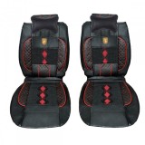 Huse Scaune Auto Universale Piele Ecologica Rosu Negru 7 Piese Fata Spate Compatibile Airbag