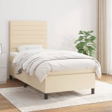 VidaXL Pat box spring cu saltea, crem, 90x200 cm, textil