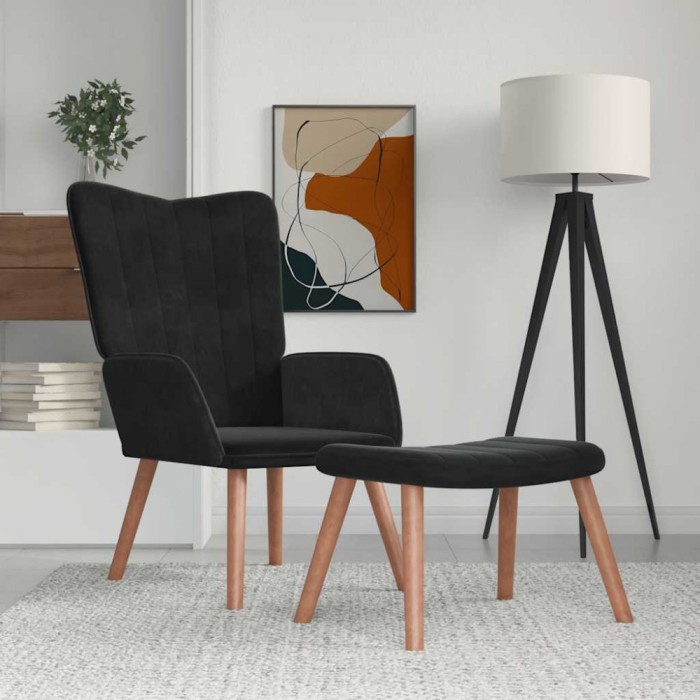 vidaXL Scaun de relaxare cu taburet, negru, catifea 327672