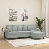 Canapea cu 3 locuri si taburet, gri deschis, 180 cm, catifea GartenMobel Dekor, vidaXL
