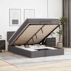 vidaXL Cadru de pat otoman cu saltea gri 140x190cm piele artificială 3311306