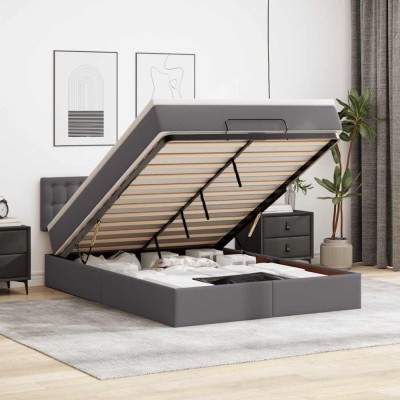 vidaXL Cadru de pat otoman cu saltea gri 140x190cm piele artificială foto
