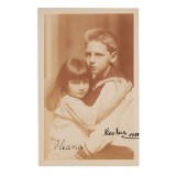 Principele Nicolae și principesa Ileana, fotografie tip carte poștală, cu semnături, 1914, Fr. Mandy
