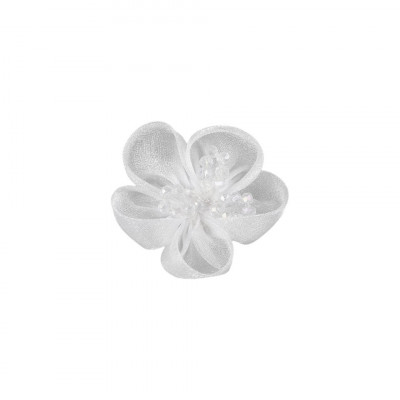 Floare din organza cu margele pentru cusut sau lipit pe haine, diametru 4.5 cm, Alb foto