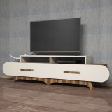Cumpara ieftin Comoda TV Flora - Walnut, Crem