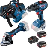 Bosch GBH 18V-24 C + GSR 18V-50 + GWS 180-LI + 1600A00B8J + 1619BZ0100 - Rotopercutor SDS-Plus 2.4 J + Masina de gaurit si insurubat 50 Nm + Polizor u