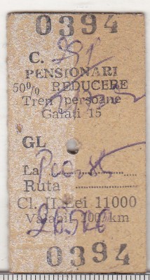 bnk div CFR Bilet tren pensionari Galati Ploiesti 2000 foto