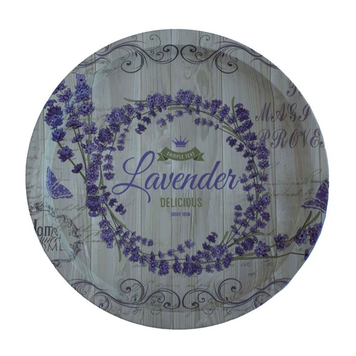 Farfurie metalica rotunda tip tava Pufo Purple lavender pentru servire desert, prajituri, aperitive, 33 cm