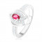 Inel din argint 925, contur de lacrimă ascuţit, zirconiu roz, linie &icirc;n formă de V - Marime inel: 55