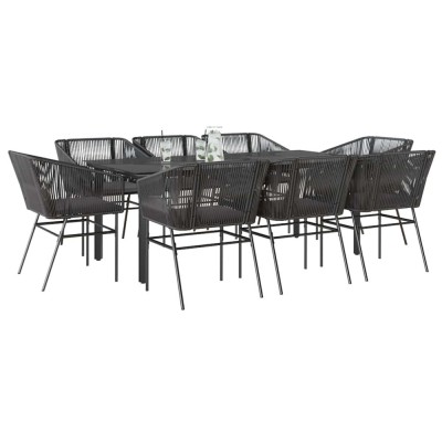 Gossi set de sufragerie de gradina 9 piese neagra sticla polirattan foto