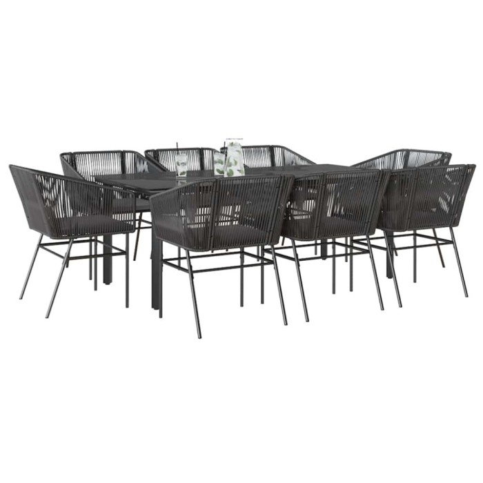 Gossi set de sufragerie de gradina 9 piese neagra sticla polirattan
