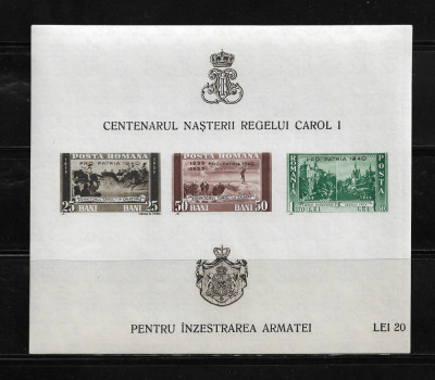 ROMANIA 1939-PT. INZESTRAREA ARMATEI, BLOC NED.&amp;quot;PRO PATRIA&amp;quot; - MNH - LP 133(2) foto