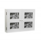 Dulapior pentru chei cu masca pentru contor si 4 rame foto, Versa, 46 x 8.5 x 33 cm, lemn, alb