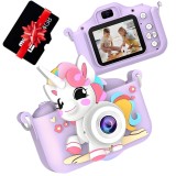 Cumpara ieftin Aparat Foto Digital pentru Copii Unicorn, 48 MP, Filmare Full HD 1080p, Dual Lens Selfie, Ecran 2, &sup3;, Slot microSD
