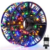 Rola Instalatie de Craciun Liniara, 8 Jocuri de Lumini Interschimbabile, Alimentare La Priza Pentru Interior/Exterior, Rola 100m, Fir Negru, Multicolo, Oem