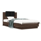 Gossi cadru de pat cu tablie si lumini led, stejar maro, 90x200 cm