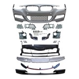 Set bara fata BMW Seria 3, 2019, cu gauri spalator si 4 senzori parcare; grunduit, de vopsit; type M-Performance; cu grile inferioare, cu spoiler;