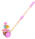 Jucarie de impins ajustabila din lemn, Caruselul Roz, 18 luni+