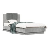 VidaXL Cadru de pat cu tăblie și lumini LED, gri beton, 75x190 cm