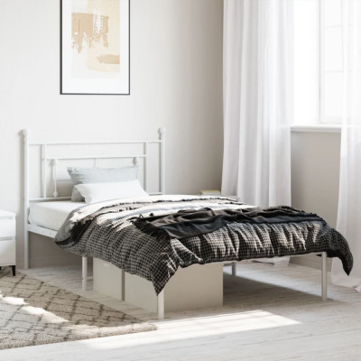 vidaXL Cadru de pat din metal cu tăblie, alb, 107x203 cm foto