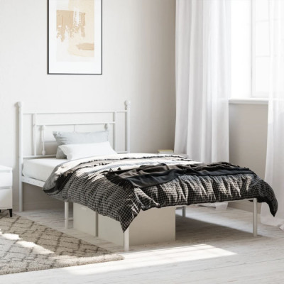 vidaXL Cadru de pat din metal cu tăblie, alb, 107x203 cm 374384 foto