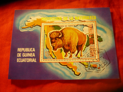 Bloc Guineea Ecuatorial 1977 Protectia Naturii - Fauna- Bizon , stampilat foto