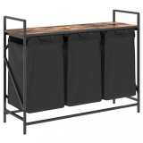 Cos de rufe 3 compartimente cu raft stejar fumuriu, DKD Home Decor