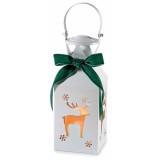 Felinar Craciun metal alb catifea verde cu led cm10x10x32.5H