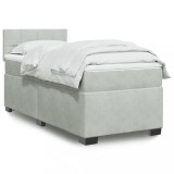 Cumpara ieftin Pat box spring cu saltea, gri deschis, 90x190 cm, catifea