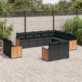 Gossi set canapele de gradina, 12 piese, cu perne, negru, poliratan