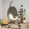 Scaun Suspendat Tip Ou vidaXL, cu Suport, Bej, Tesatura &amp; Otel, 104x100x193cm, Max 150kg, Perna Inclusa