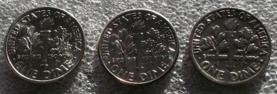 P1. USA SUA 10 cents Dime 1985 P 1994 D 1999 P unele aUNC ** foto