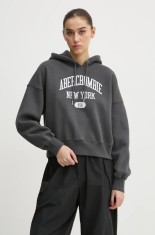 Abercrombie &amp; Fitch bluza femei, culoarea gri, cu glugă, cu imprimeu, KI152-4201