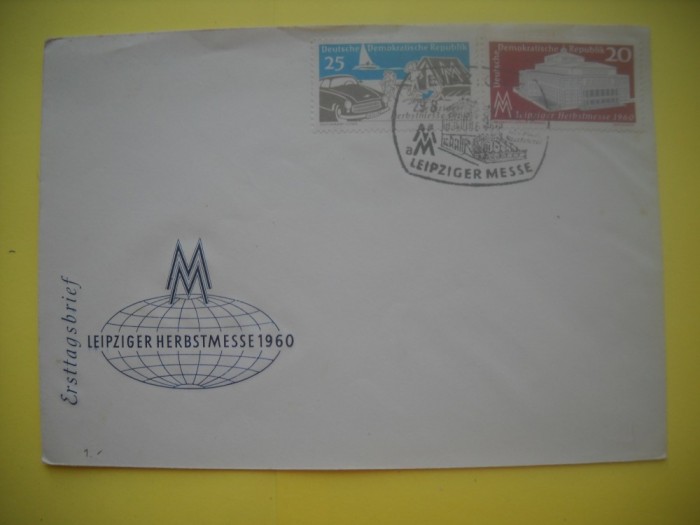 HOPCT PLIC S FDC NR 837 TARGUL INT LEIPZIG 1960 -GERMANIA -CIRCULAT