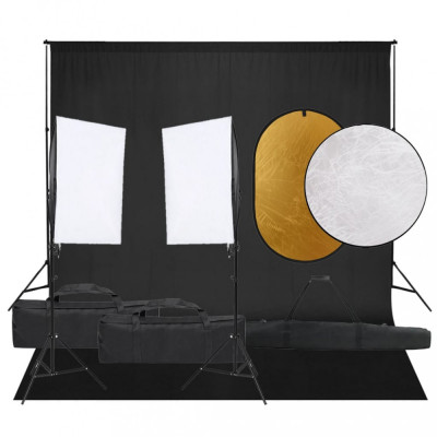 vidaXL Set studio foto cu lumină, fundal și reflector foto