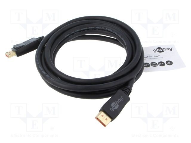 Cablu DisplayPort Goobay 3m negru, mufă DisplayPort, blocare, 8K, HDR, VESA