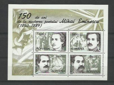 Romania MNH 2000 - 150 de ani de la nasterea poetului Mihai Eminescu - LP 1502a foto