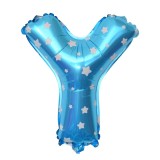 Balon folie metalizata litera y, flippy, 40 cm, cu imprimeu stelute, umflati cu heliu sau aer, ambalaj individual, pai inclus, albastru