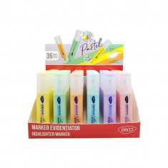 Set 36 de Markere Evidentiator Pastelate Daco pe Display, 6 Culori, Varf Tesit 2.5 mm, Set Markere Evidentiator, Set Evidentiatoare, Set Textmarkere,